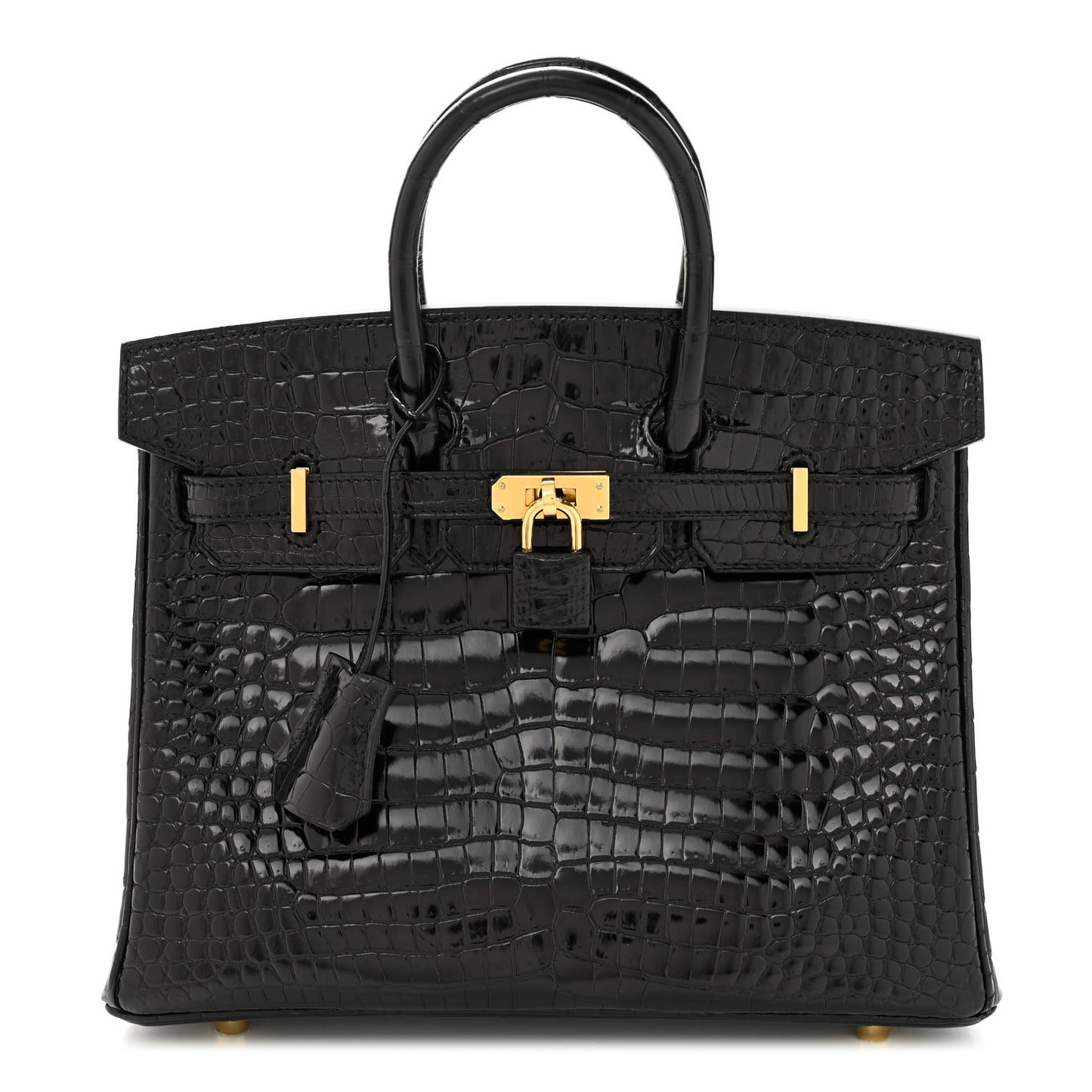 Shiny Porosus Crocodile Birkin 25 Black