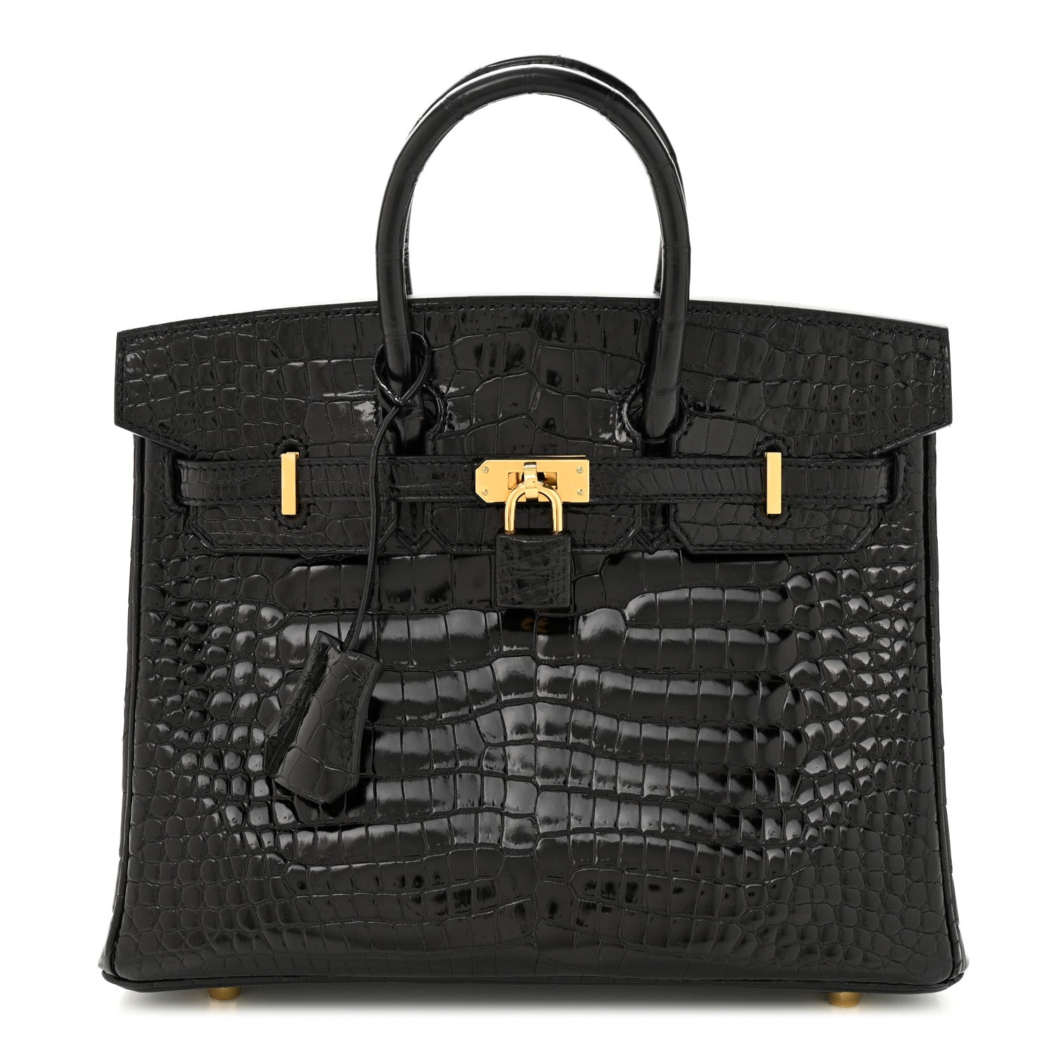 Hermes Shiny Porosus Crocodile Birkin 25 Black 1 of 11