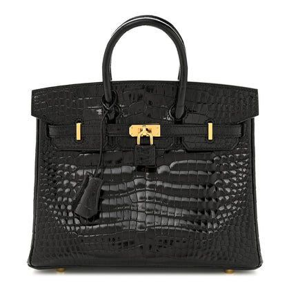 Hermes Shiny Porosus Crocodile Birkin 25 Black 1 of 11