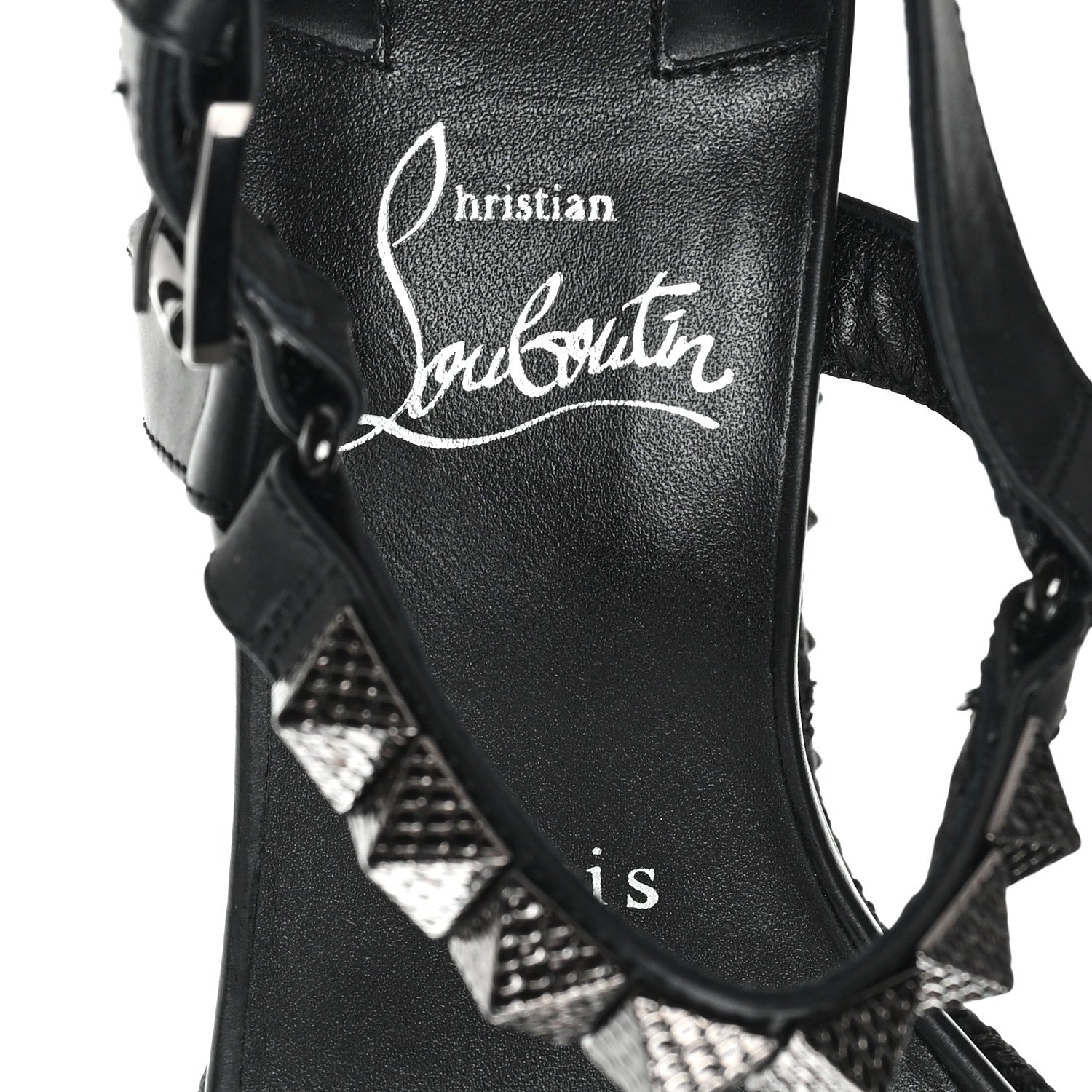 Christian Louboutin Kid Laminato Satin Pyraclou 110 Wedge Sandals 37 Black 8 of 9