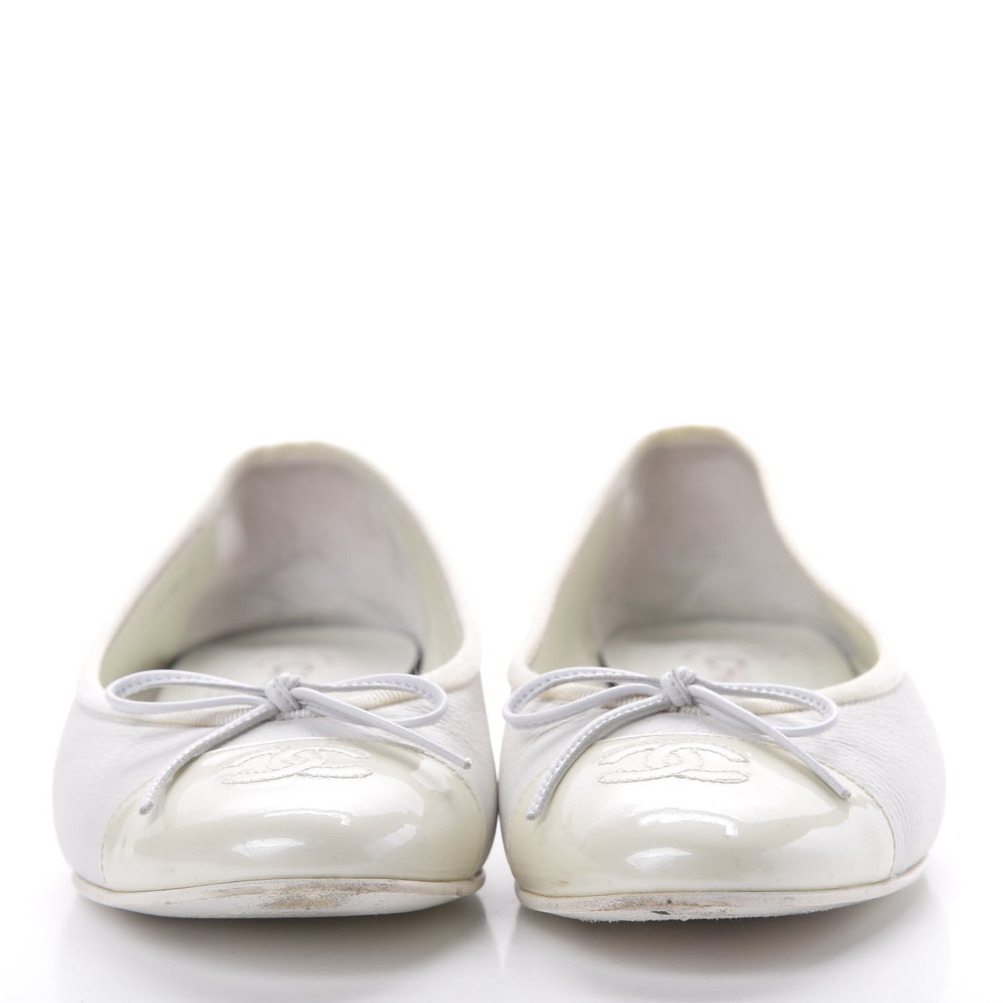 Calfskin Patent Cap Toe Ballerina Flats 37.5 White