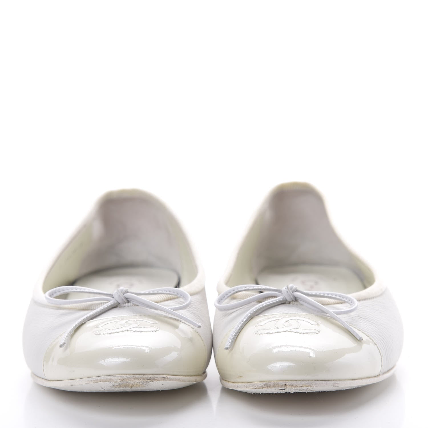 Chanel Calfskin Patent Cap Toe Ballerina Flats 37.5 White 4 of 14