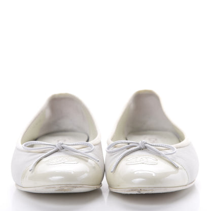 Chanel Calfskin Patent Cap Toe Ballerina Flats 37.5 White 4 of 14