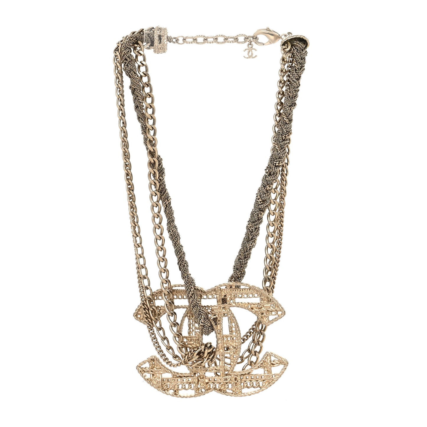 Tweed Effect Multi Strand CC Large Pendant Necklace Gold