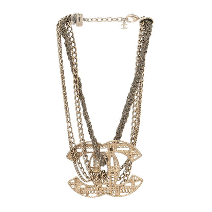 Chanel Tweed Effect Multi Strand CC Large Pendant Necklace Gold 2 of 5