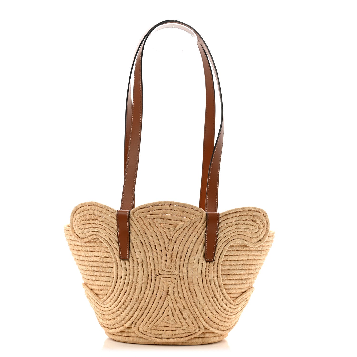 Celine Braided Raffia Calfskin Triomphe Small Panier Tan 1 of 12