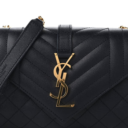 Saint Laurent Grain De Poudre Textured Mixed Matelasse Triquilt Small Monogram Satchel Navy Blue 9 of 9