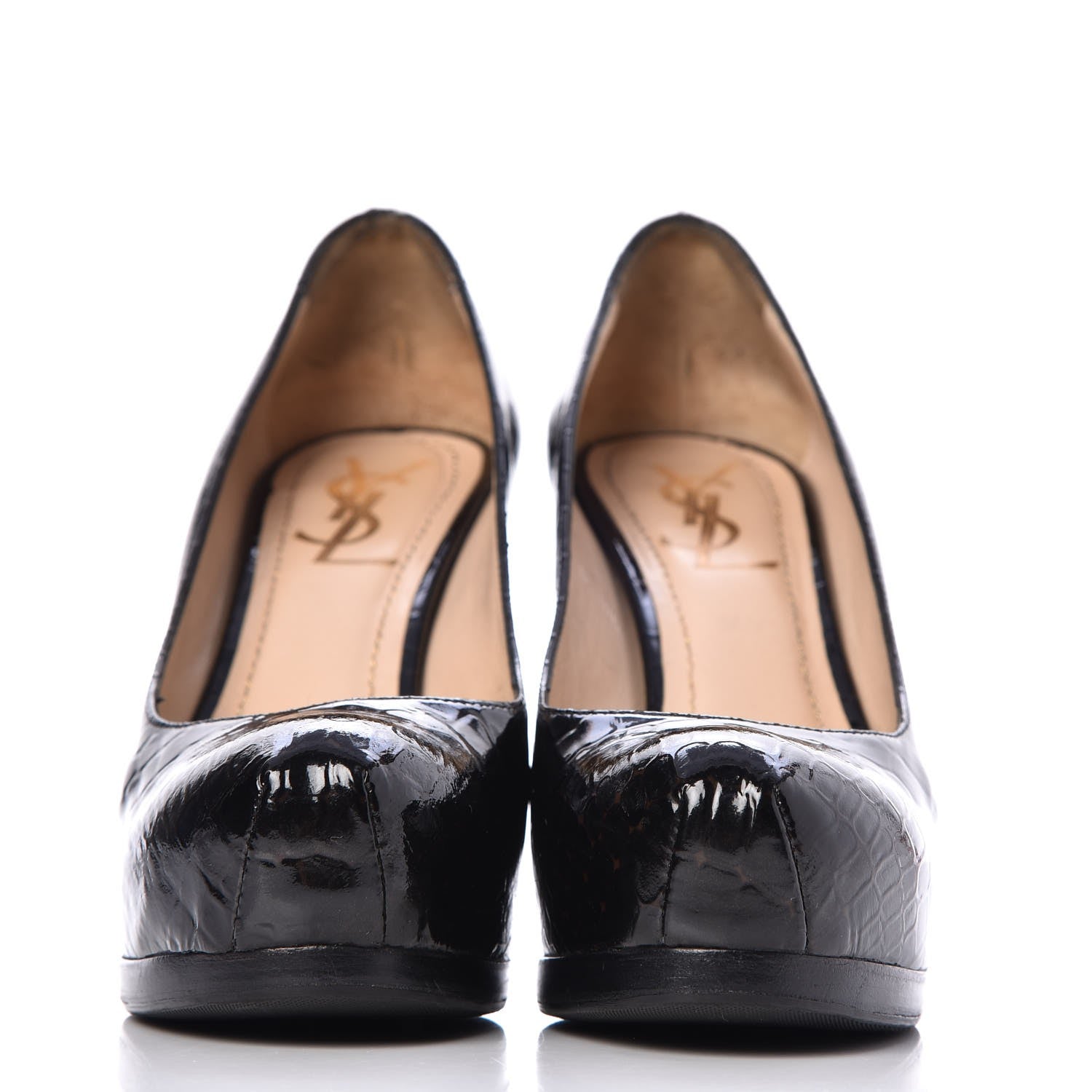 Saint Laurent Patent Crocodile Embossed Tribtoo 80 Pumps 37 Black 2 of 14
