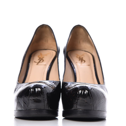 Saint Laurent Patent Crocodile Embossed Tribtoo 80 Pumps 37 Black 2 of 14
