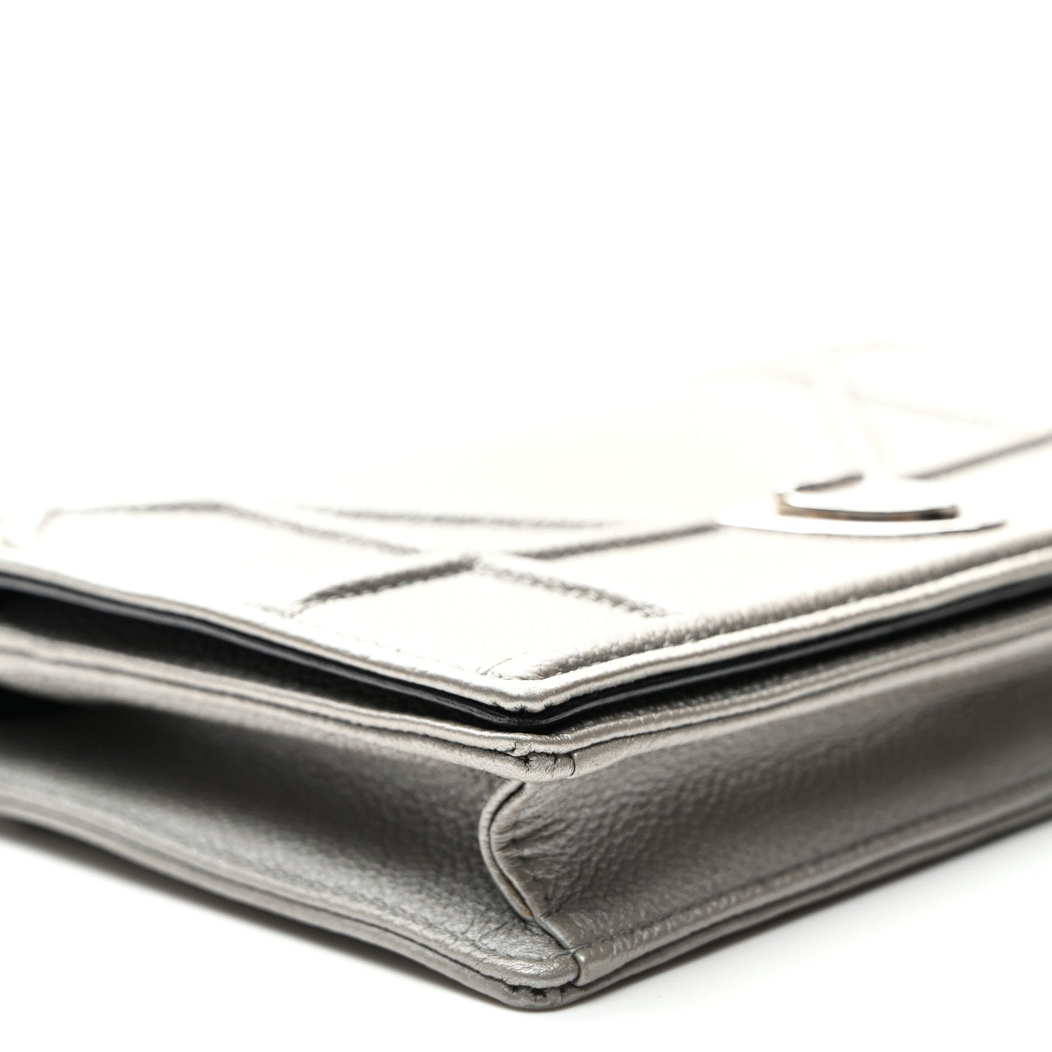 Christian Dior Metallic Grained Calfskin Diorama Wallet on Chain Pouch Silver 8 of 9