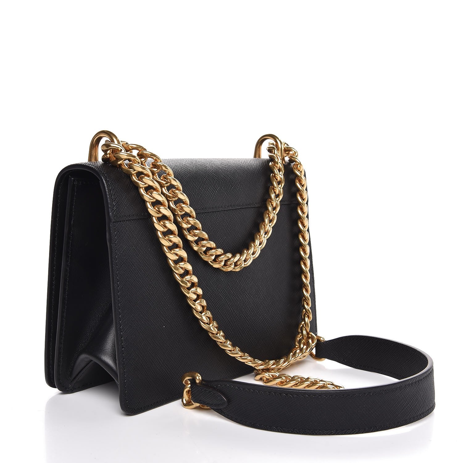 Prada Saffiano Soft Chain Shoulder Bag Black 3 of 7