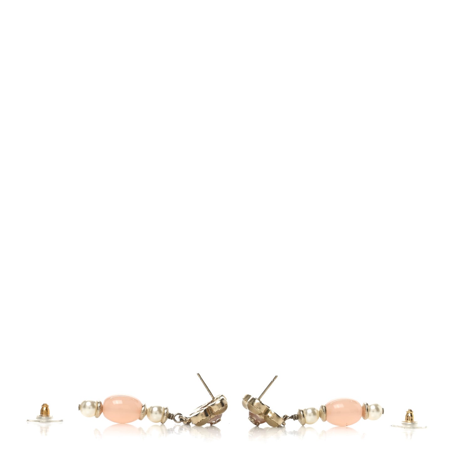 Resin Pearl CC Flower Drop Earrings  Pink Beige