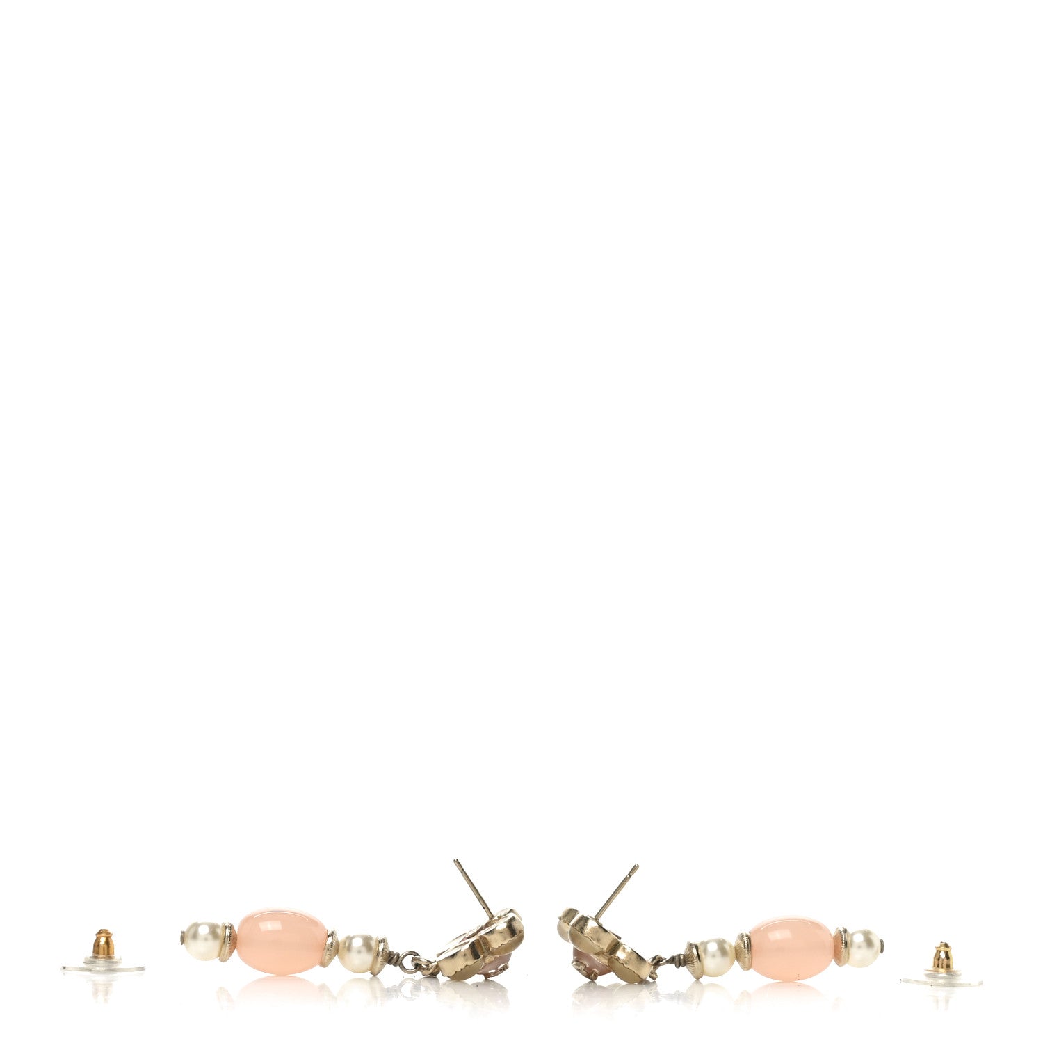 Chanel Resin Pearl CC Flower Drop Earrings  Pink Beige 3 of 4
