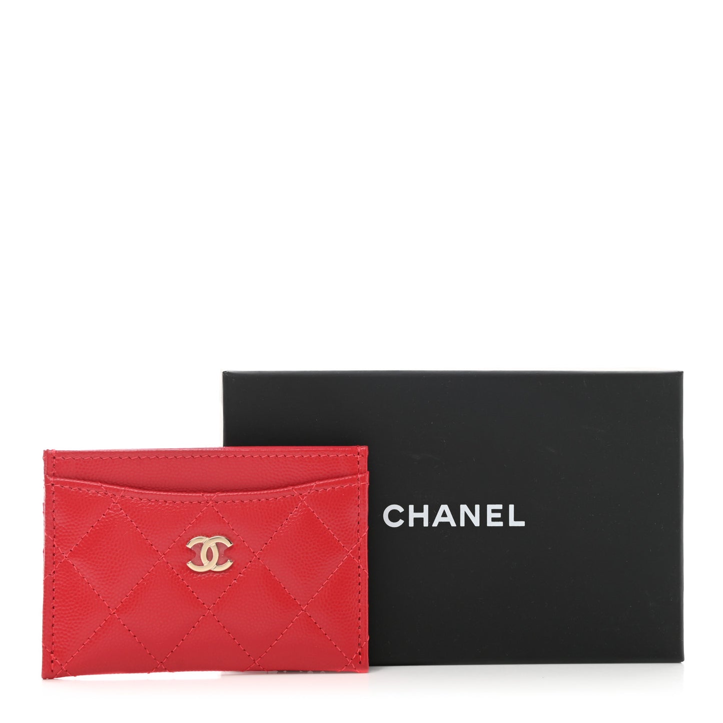 Caviar Quilted Card Holder Red