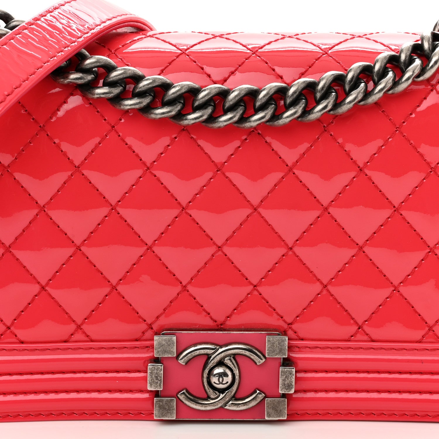 Chanel Patent Calfskin Enamel Quilted Medium Boy Flap Dark Pink 8 of 12