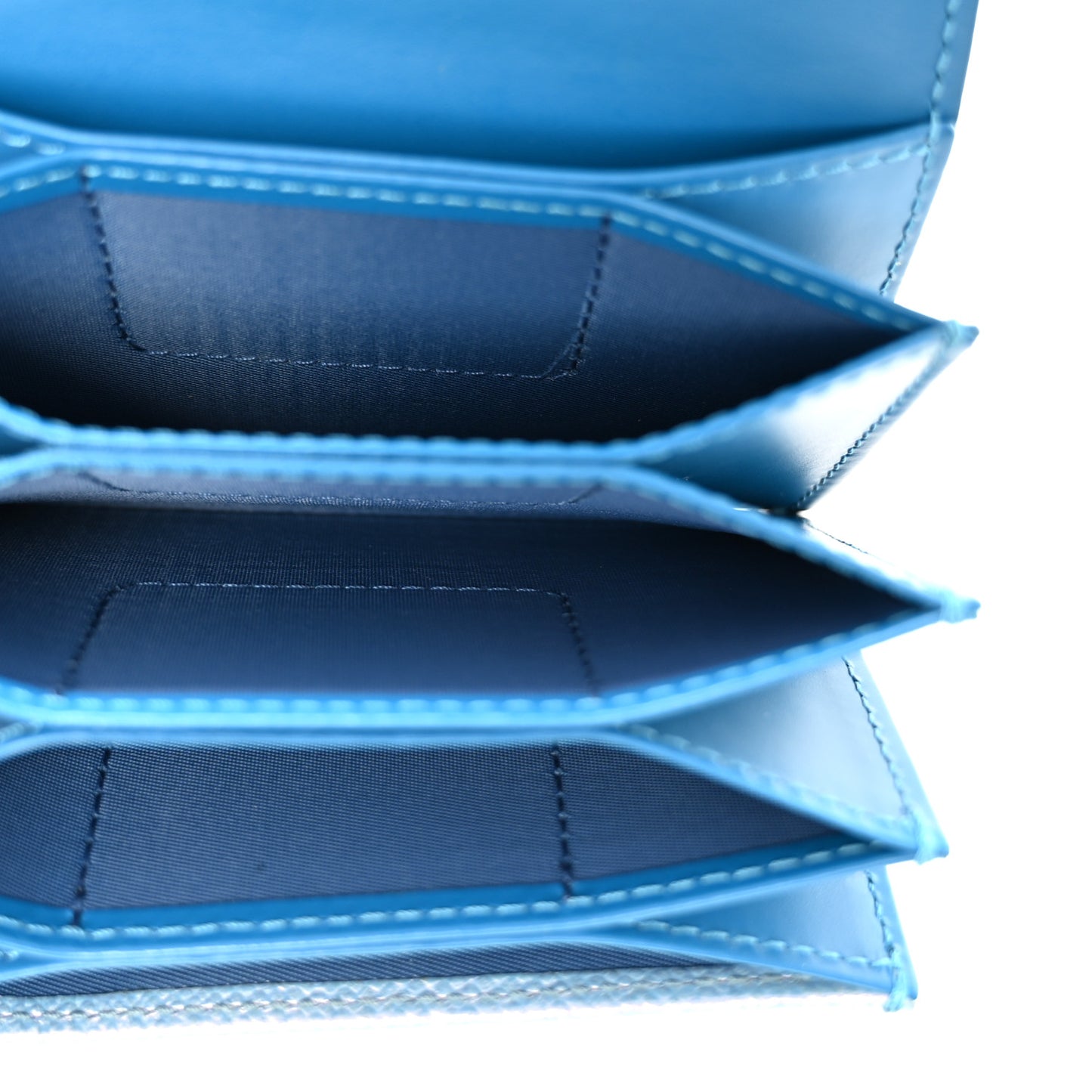 Grained Calfskin Turn Me Envelope Gusseted Card Holder Metallic Fluorescent Blue