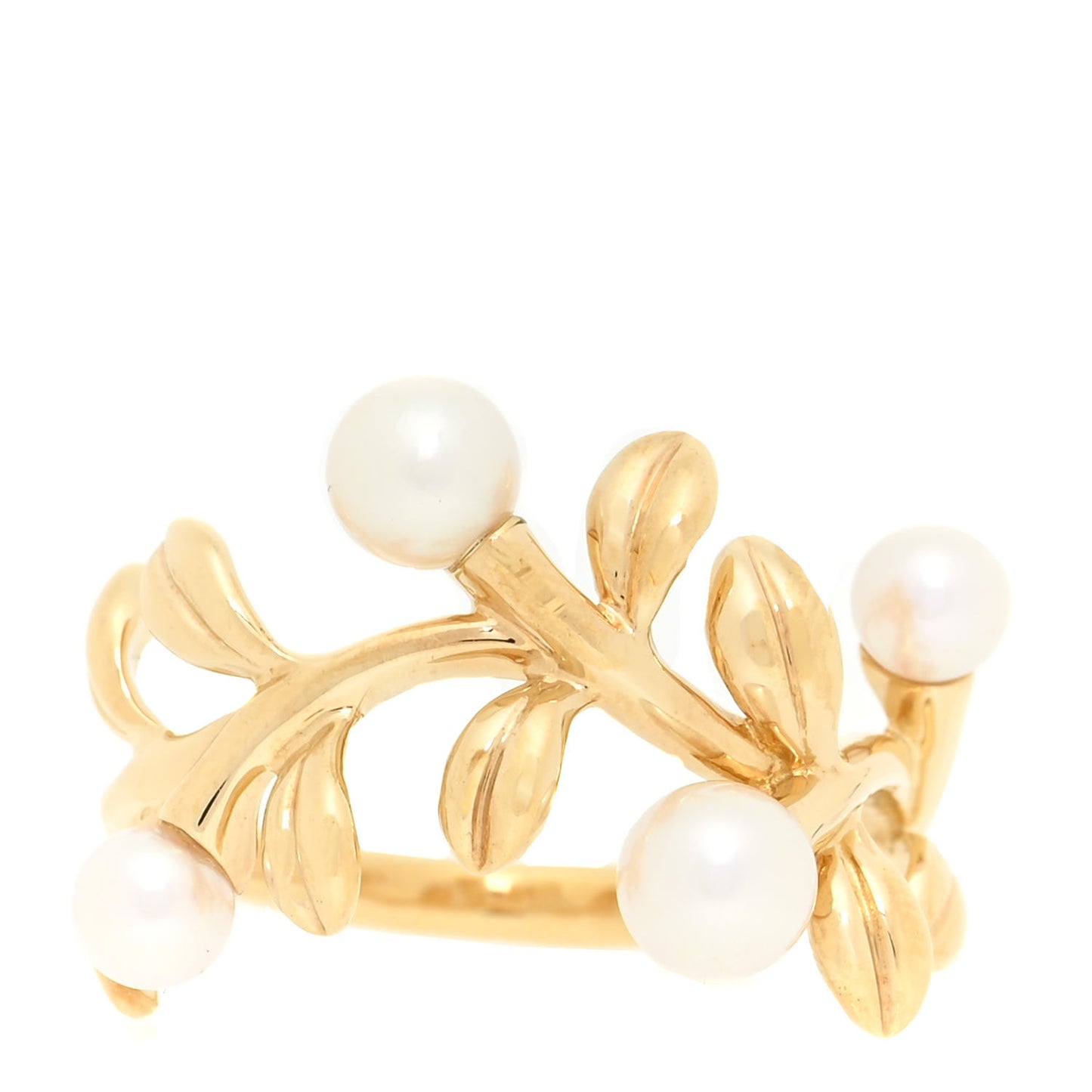 18K Yellow Gold Akoya Pearl Olive Branch Ring 51 5.75