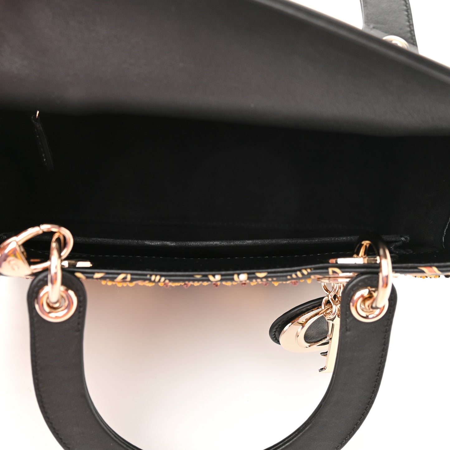Smooth Calfskin Embroidered Animals Medium Lady Dior Black Multicolor