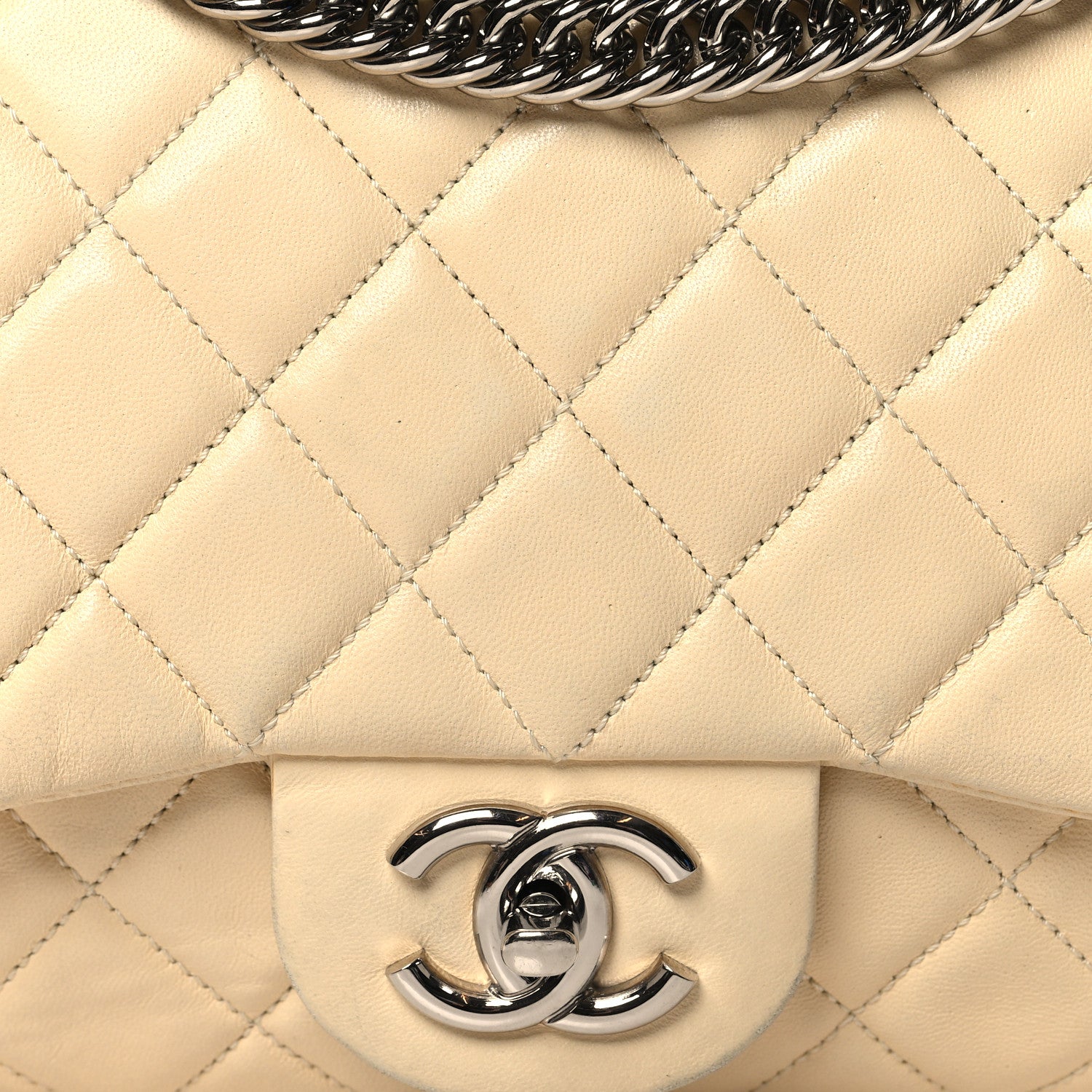 Chanel Washed Lambskin Quilted Jumbo Single Flap Bijoux Chain Ivory 8 of 12