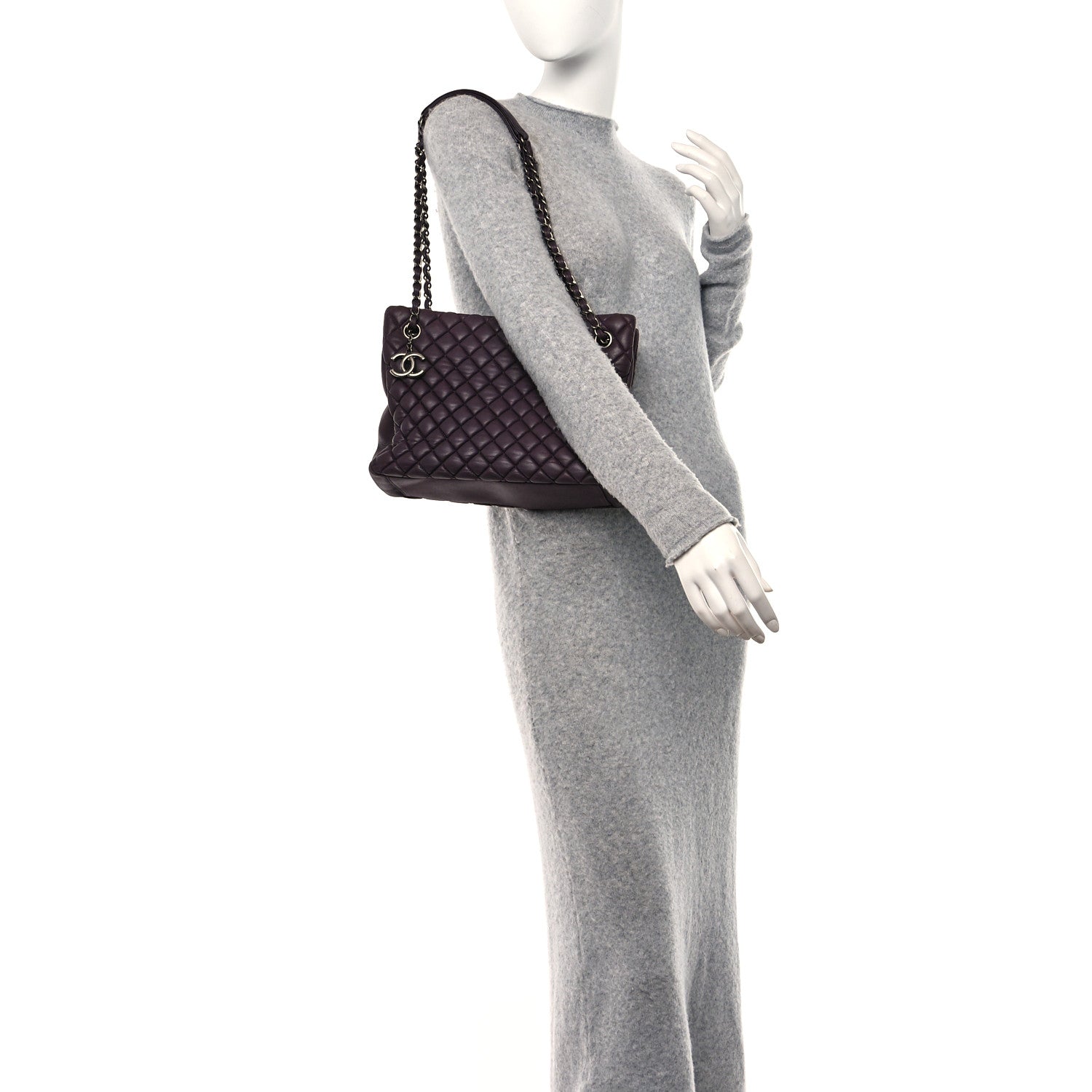 Chanel Iridescent Calfskin Small New Bubble Quilt Tote Plum 2 of 11