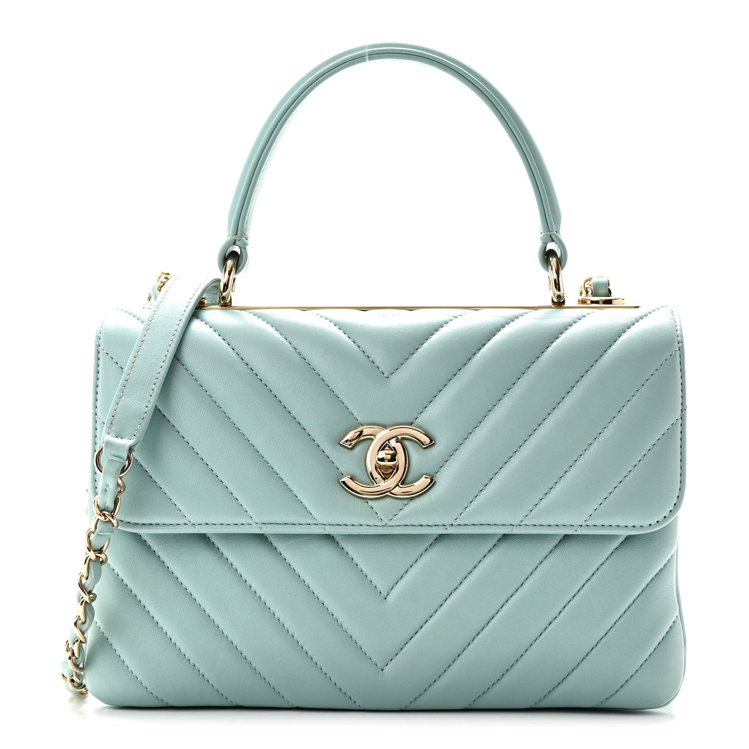 Chanel Lambskin Chevron Quilted Small Trendy CC Flap Dual Handle Bag Light Blue 1 of 10