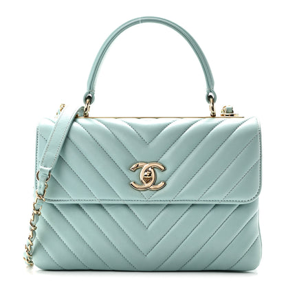 Chanel Lambskin Chevron Quilted Small Trendy CC Flap Dual Handle Bag Light Blue 1 of 10