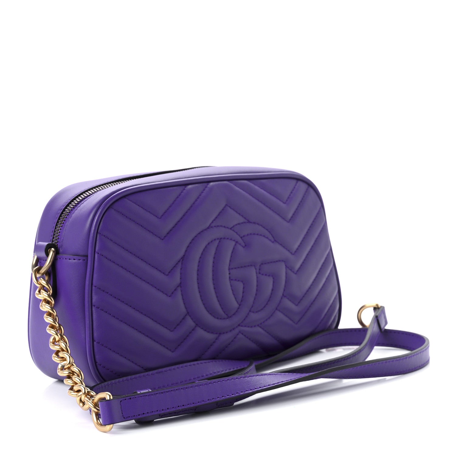 Gucci Calfskin Matelasse Small GG Marmont Chain Shoulder Bag Shine Purple 3 of 10