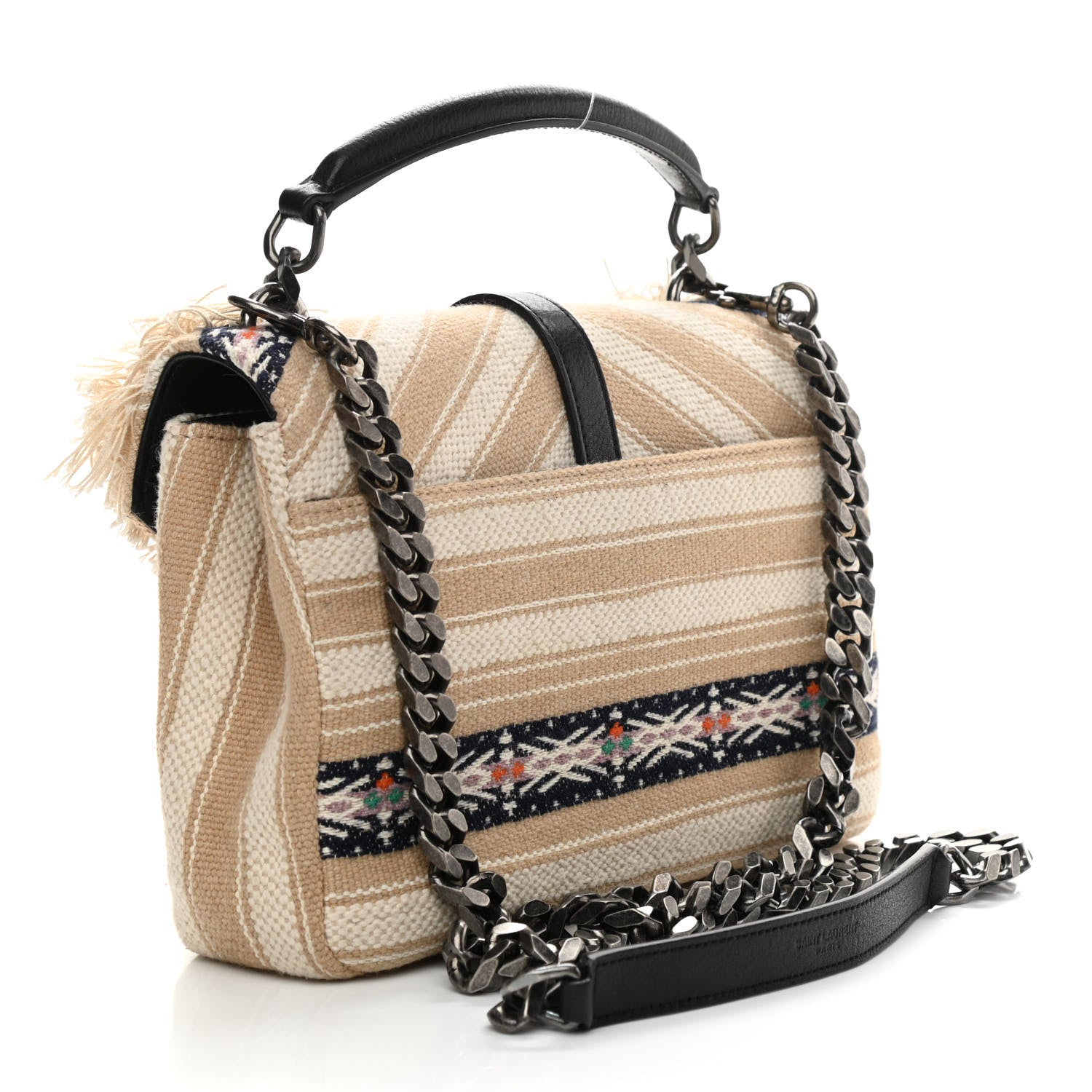 Saint Laurent Berber Chevron Tassel Monogram Medium College Bag Black White 3 of 10