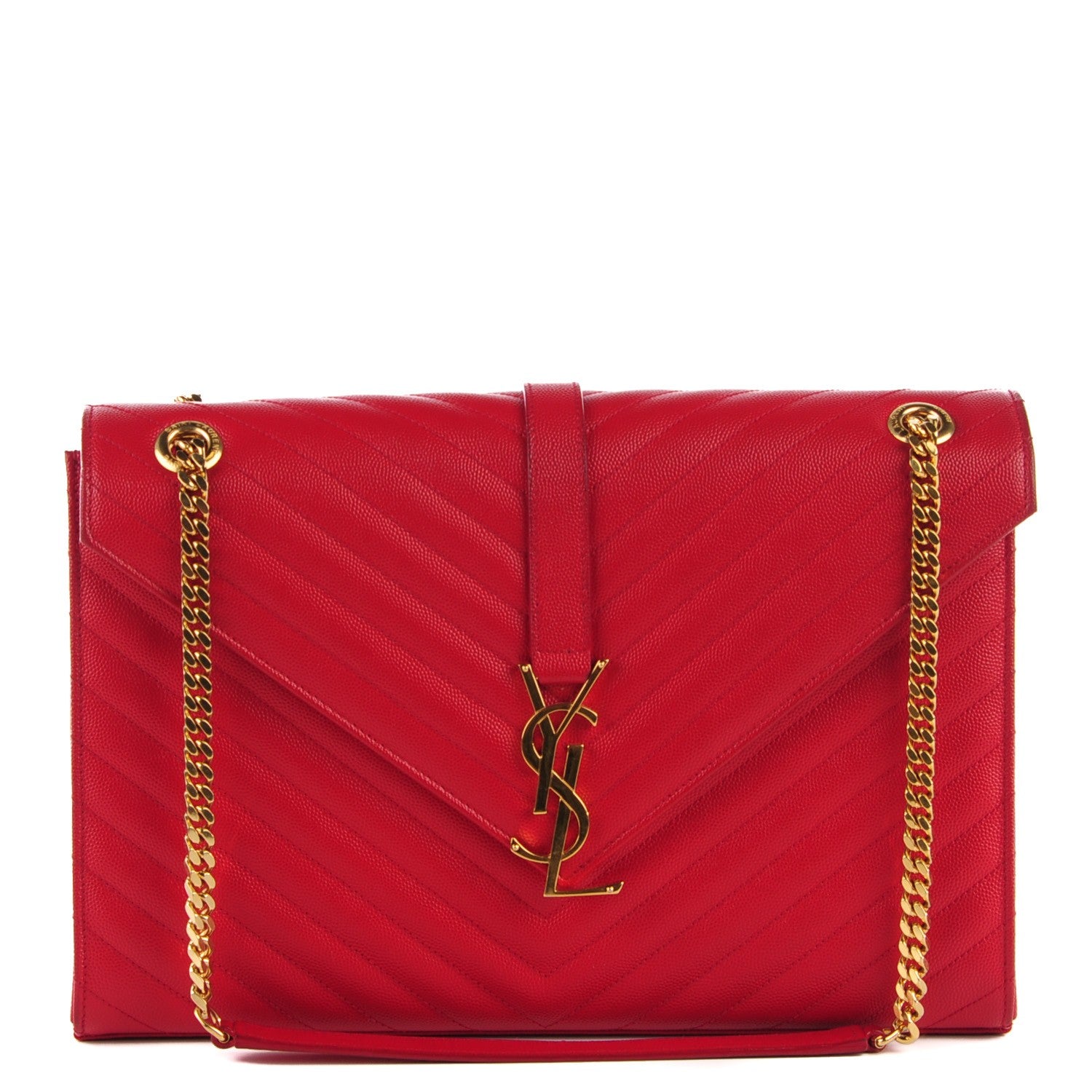 Saint Laurent Grain De Poudre Matelasse Chevron Large Monogram Satchel Lipstick Red 1 of 8