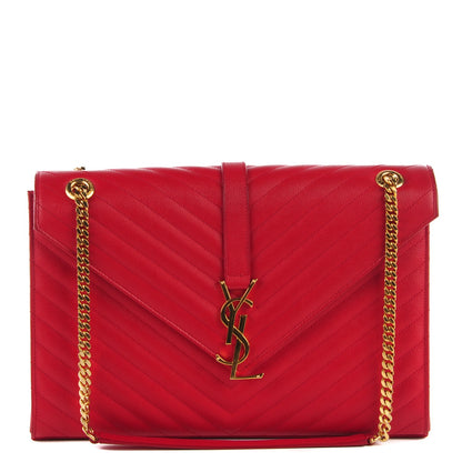 Saint Laurent Grain De Poudre Matelasse Chevron Large Monogram Satchel Lipstick Red 1 of 8