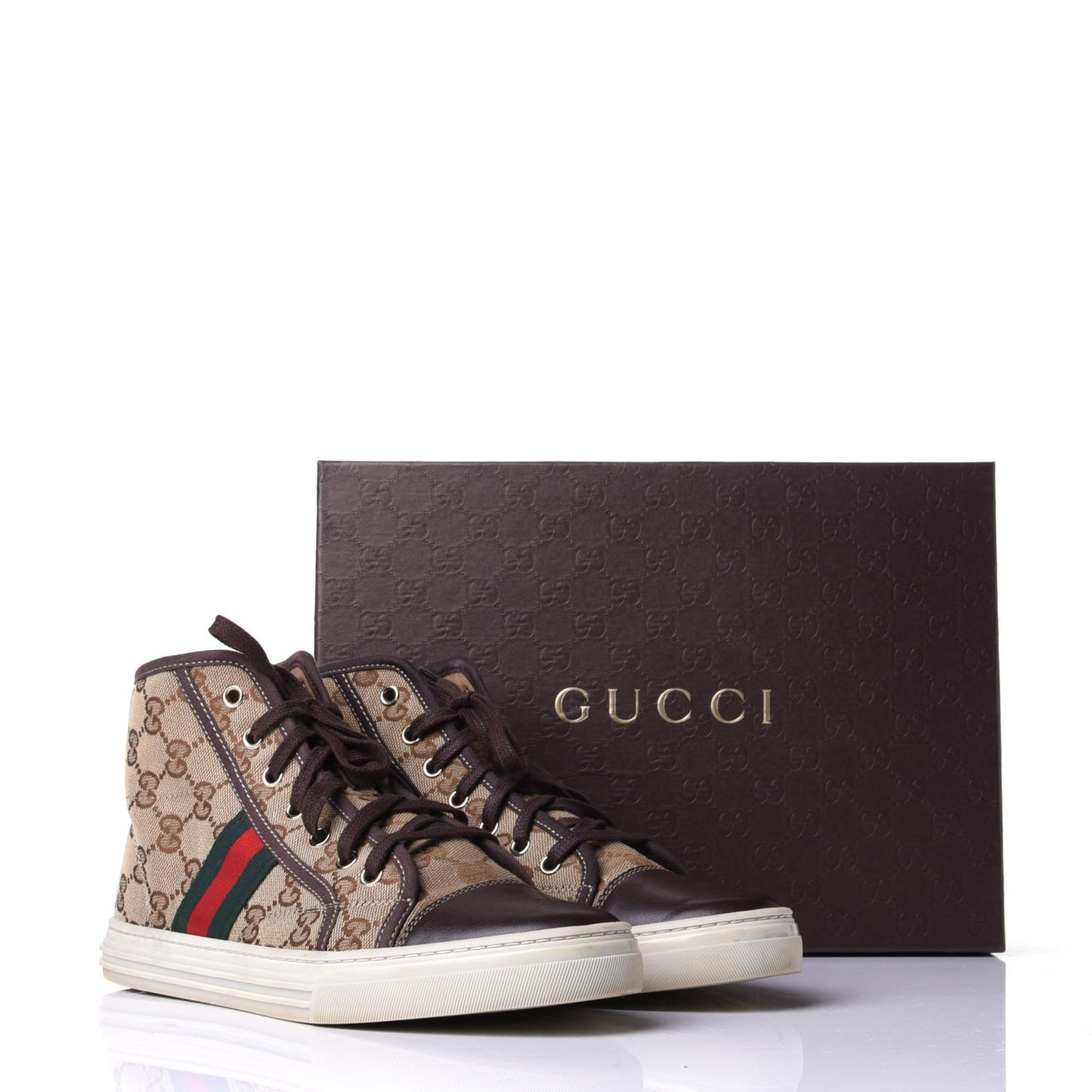 GG Monogram Web Womens High Top Sneakers 38 Brown