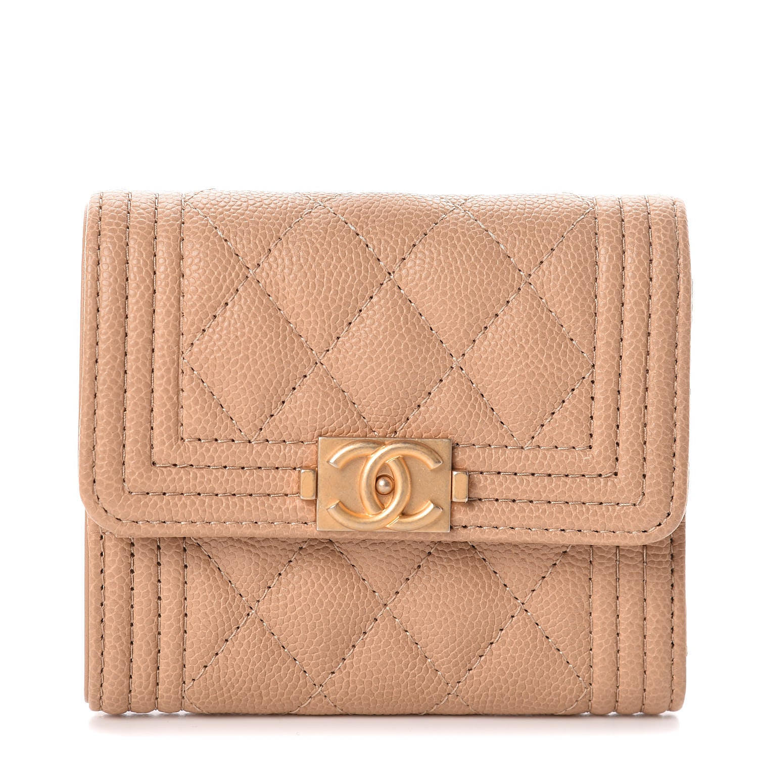 Chanel Caviar Quilted Compact Boy Flap Wallet Beige 1 of 8