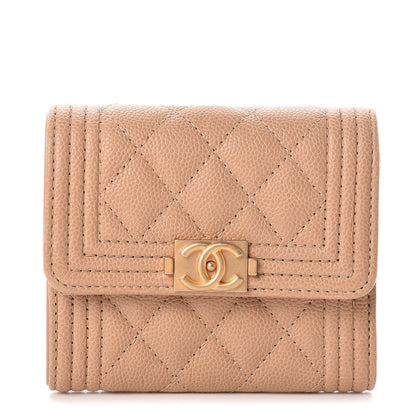 Chanel Caviar Quilted Compact Boy Flap Wallet Beige 1 of 8