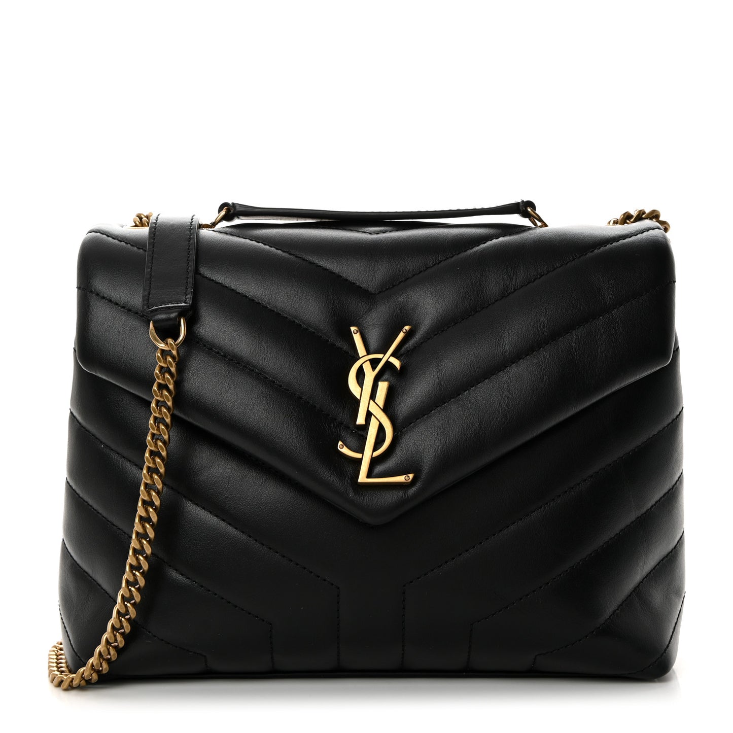 Calfskin Y Quilted Monogram Small Loulou Chain Satchel Black