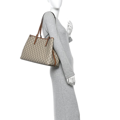 Gucci GG Supreme Monogram Emblem Large Tote Bag Beige Dark Brown 2 of 9
