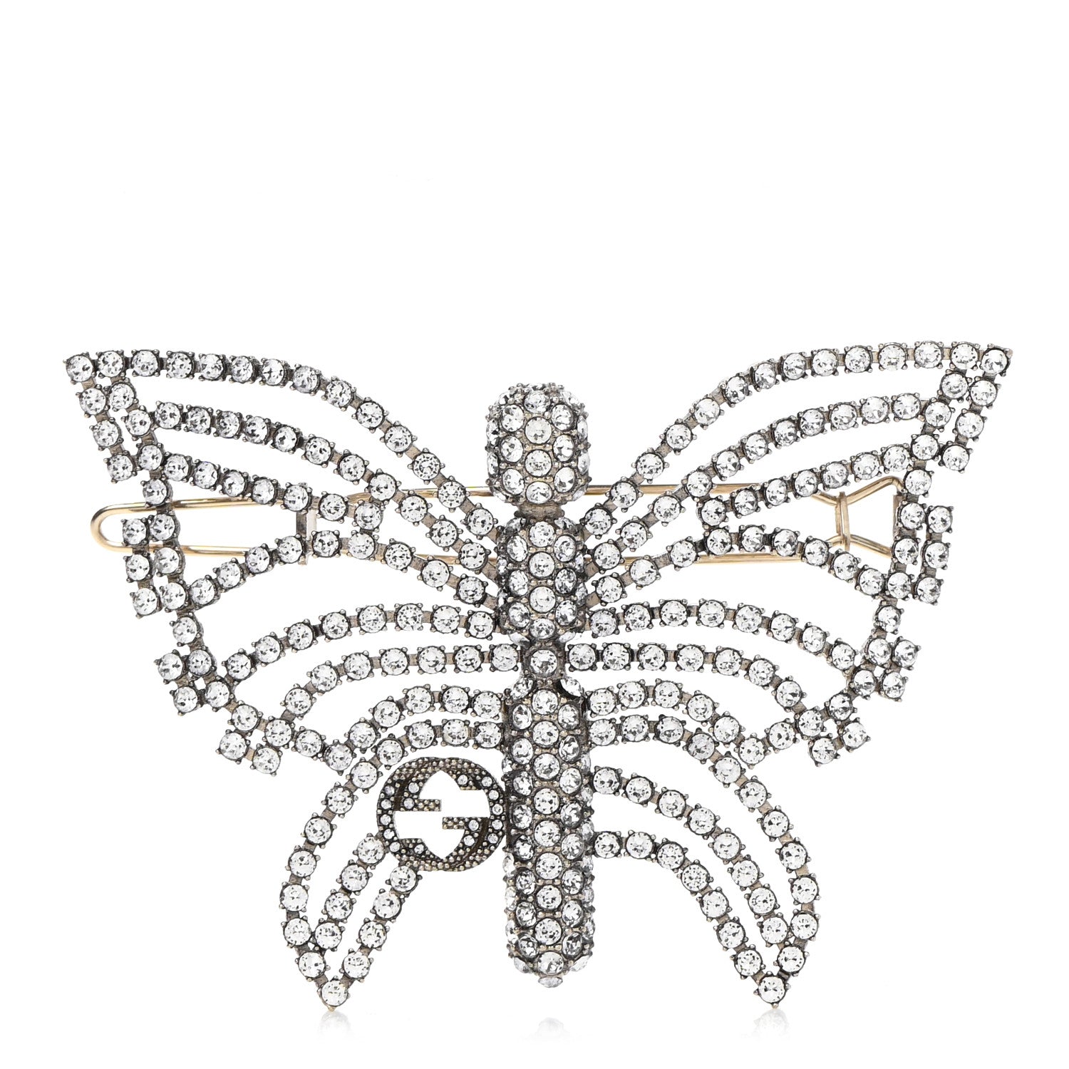 Gucci Crystal Interlocking GG Butterfly Brooch Silver 1 of 3
