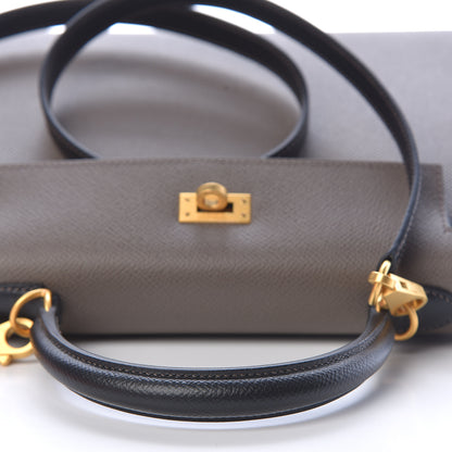 Hermes Epsom Bi Color Horseshoe Kelly Sellier 25 Etain Black 14 of 40
