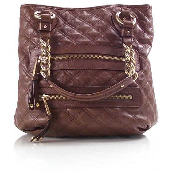 Leather Quilted Zippered Tote Brown