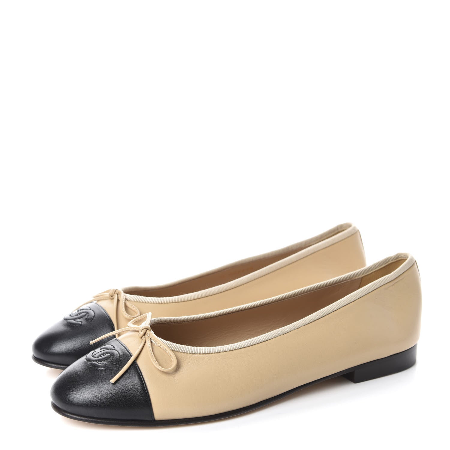 Chanel Lambskin Cap Toe CC Ballerina Flats 41 Beige Black 3 of 11