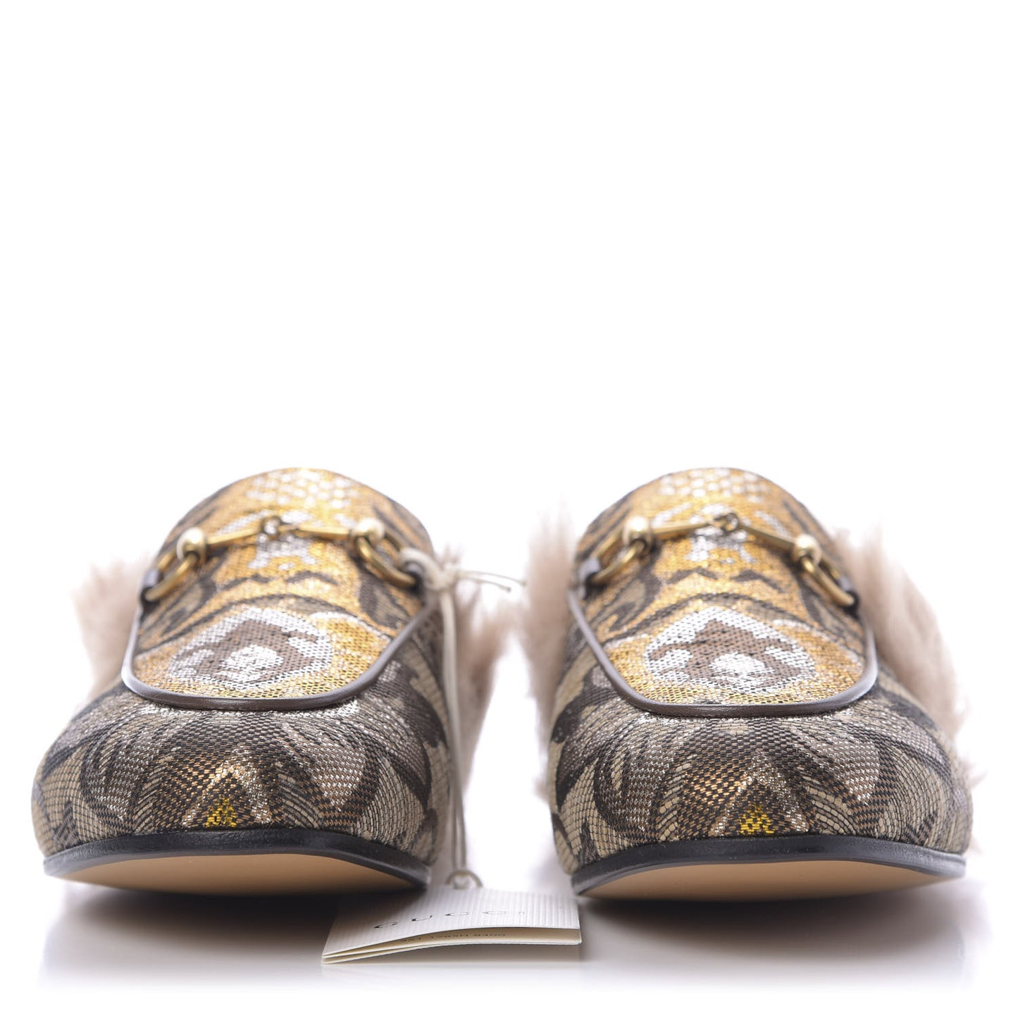 Brocade Fur Womens Princetown Slippers 38.5 Brown