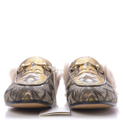Gucci Brocade Fur Womens Princetown Slippers 38.5 Brown 2 of 10
