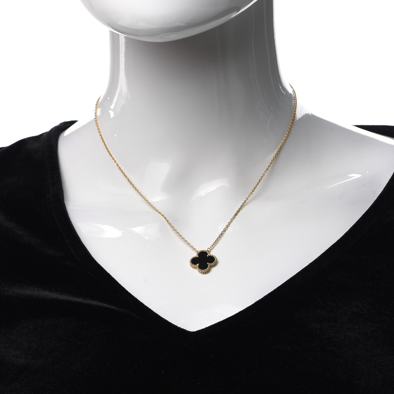 Van Cleef & Arpels 18K Yellow Gold Black Onyx Vintage Alhambra Pendant Necklace 2 of 5