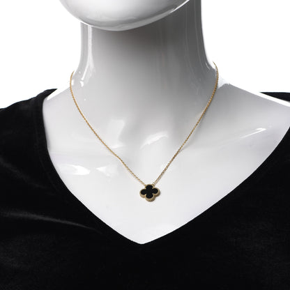 Van Cleef & Arpels 18K Yellow Gold Black Onyx Vintage Alhambra Pendant Necklace 2 of 5