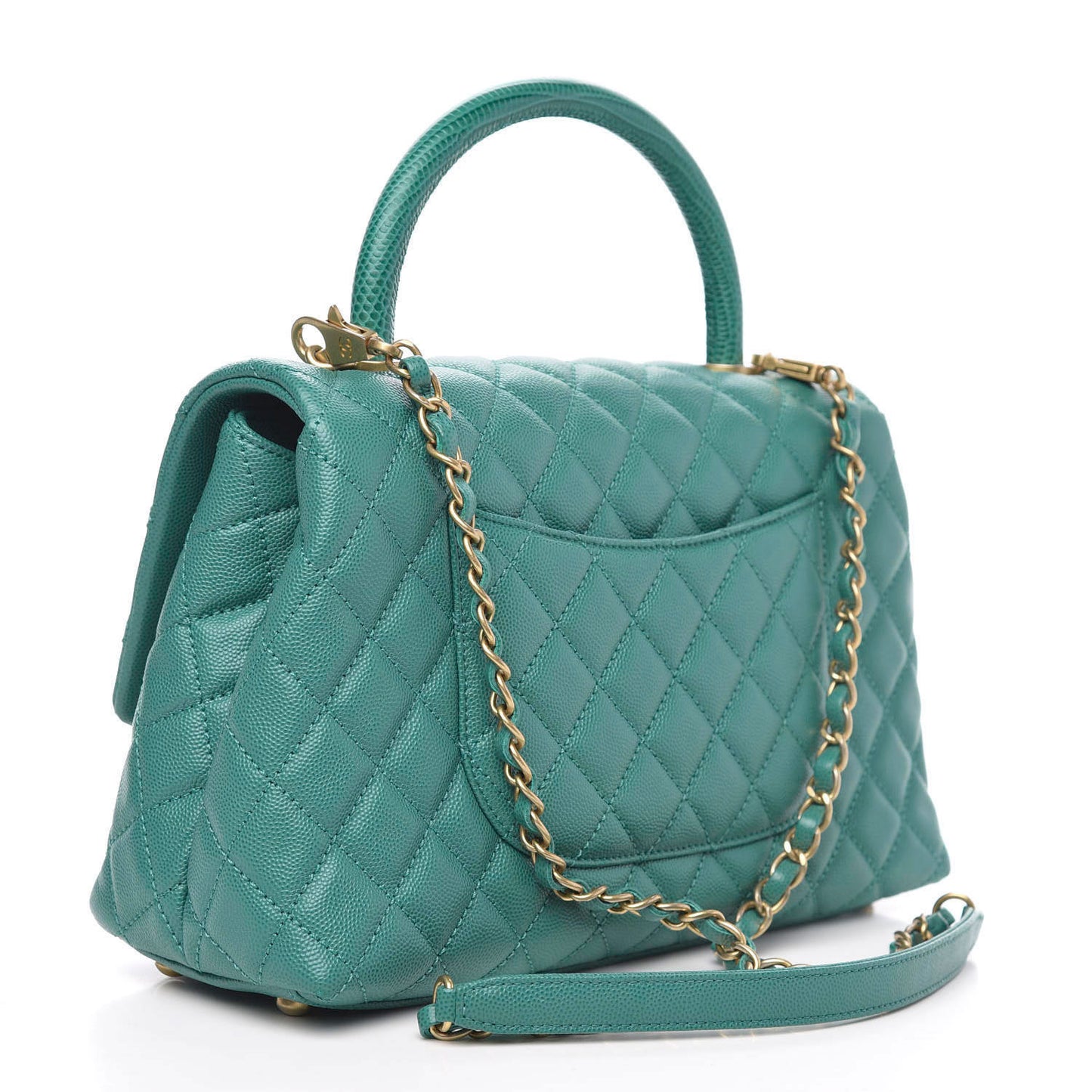 Caviar Lizard Quilted Small Coco Handle Flap Green