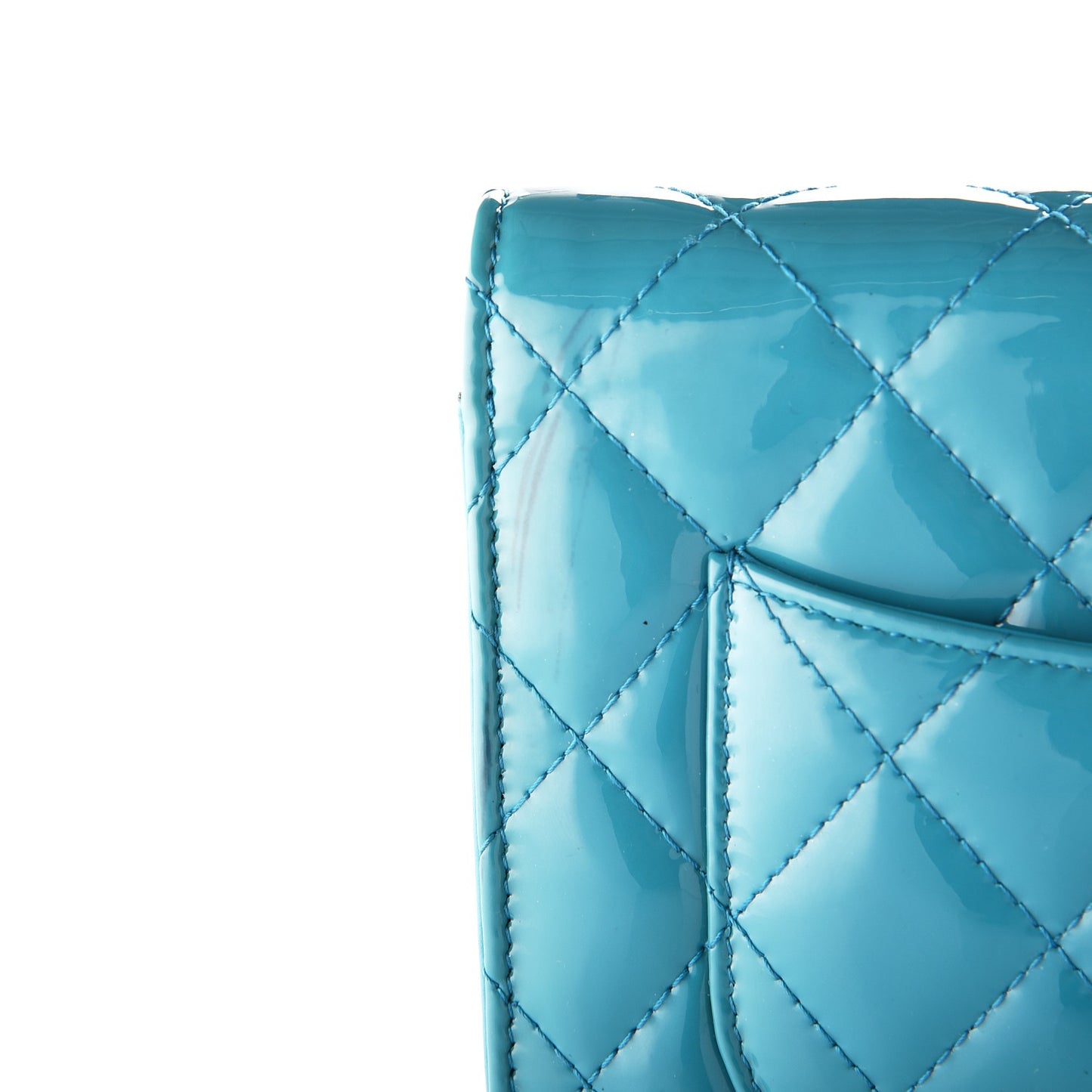 Patent Quilted Wallet On Chain WOC Turquoise Blue