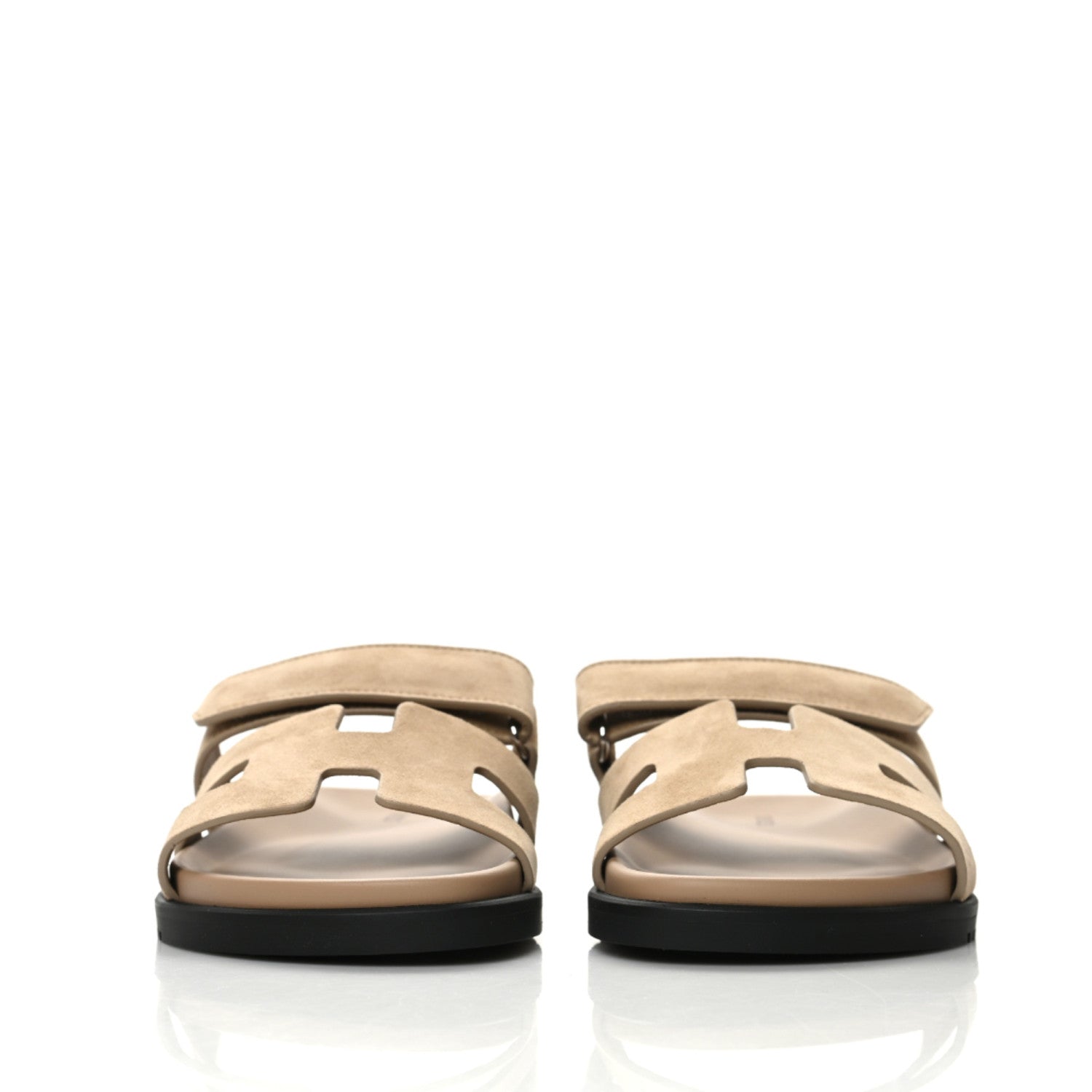 Hermes Suede Goatskin Womens Chypre Sandals 37.5 Beige Argile 2 of 9