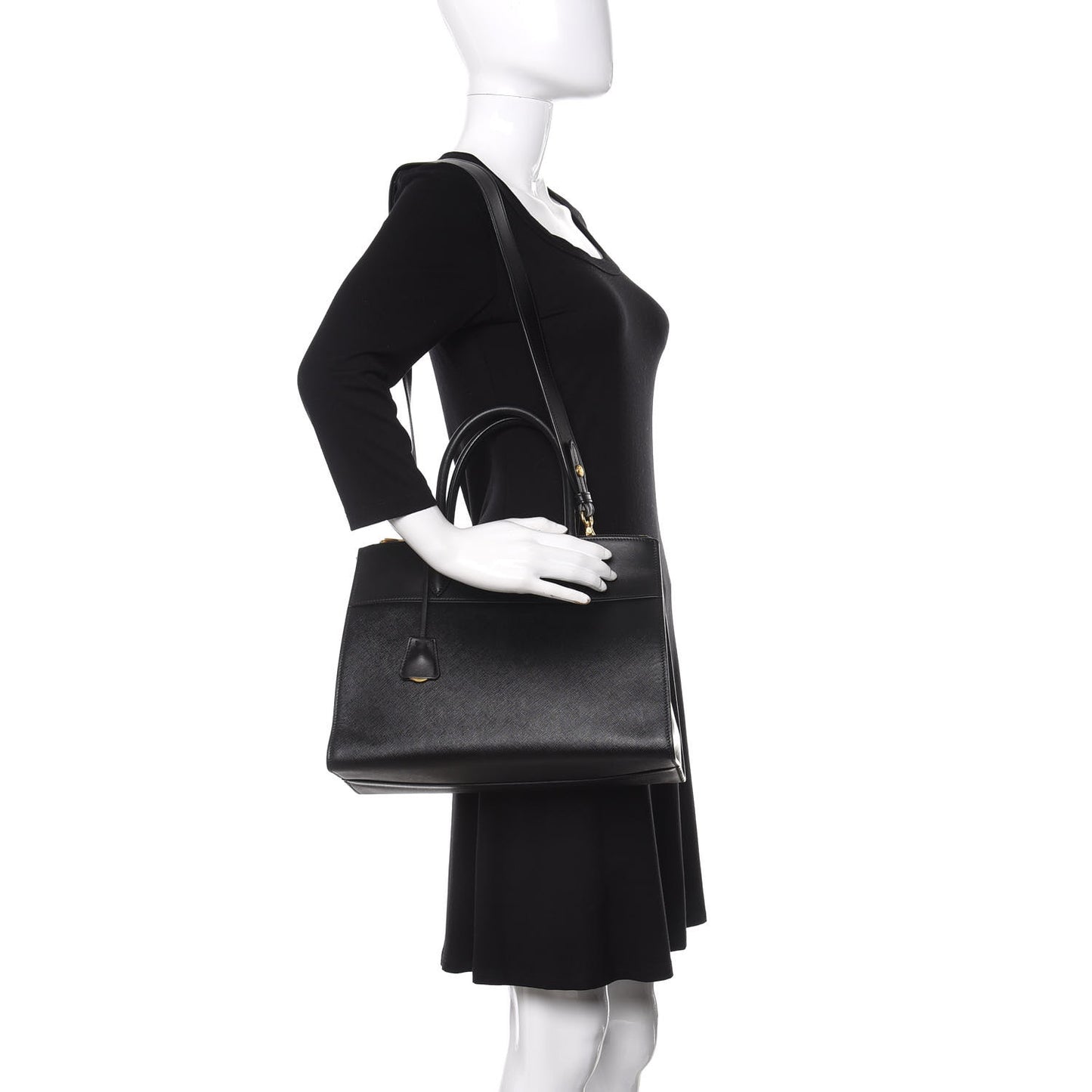 Saffiano City Calfskin Medium Esplanade Tote Black