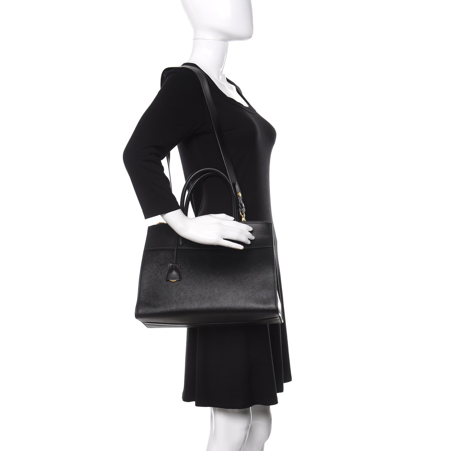 Prada Saffiano City Calfskin Medium Esplanade Tote Black 2 of 9