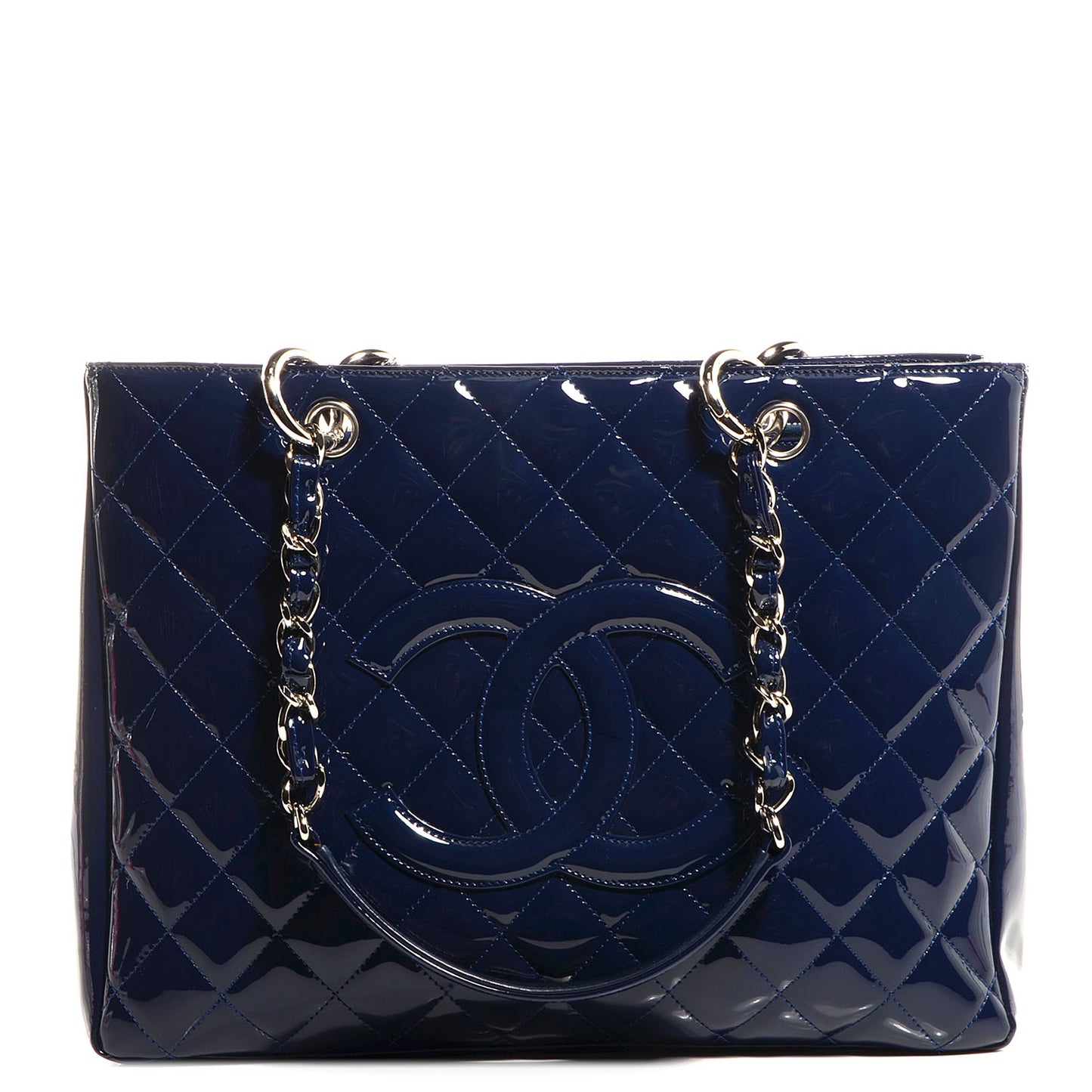 Quilted Patent Grand Shopping Tote GST Navy Blue