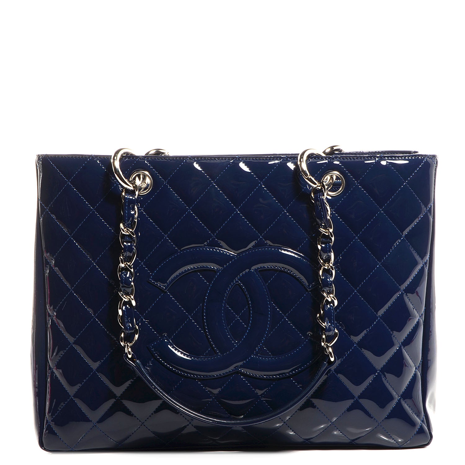 Chanel Quilted Patent Grand Shopping Tote GST Navy Blue 1 of 8